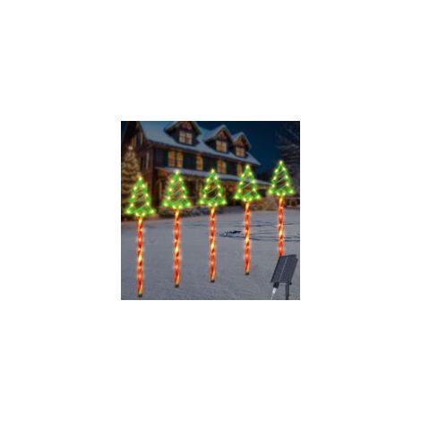 Luci per albero di Natale a energia solare, set di 5 alberi di Natale verdi con 45 luci LED, 8 modalità, decorazione natalizia solare impermeabile per esterni, luci di Natale solari per giardino, vial