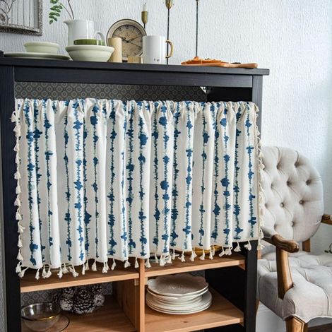 Rideau Haut - Tissu Coton Linen - Imprimé Géométrique - Pour Fenêtre Cuisine Salon Salle À Manger - 150 x 45 cm - 1 Pièce (1/5)