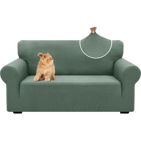 Housse De Canapé 2 Places avec Accoudoirs, Universelle Housse Canapé Extensible, Protection Griffures Sofa Cover, Sofa Cover Lavable Antidérapante, Moderne, Vert Clair (1/5)