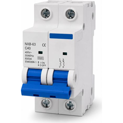 Disjoncteur miniature 2P 40A courbe C 6kA EN60898-1