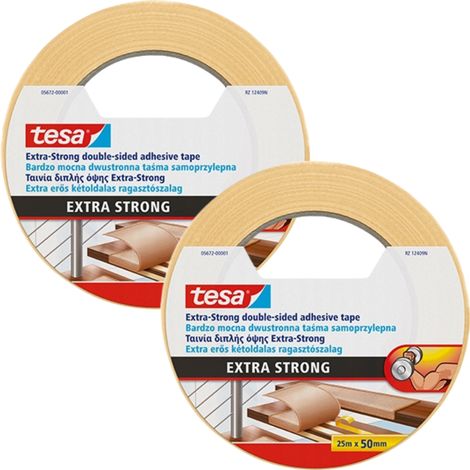 Cinta adhesiva Tesa Extra Fuerte para Alfombras, 25 m x 50 mm, antideslizante para debajo de la alfombra (x2)