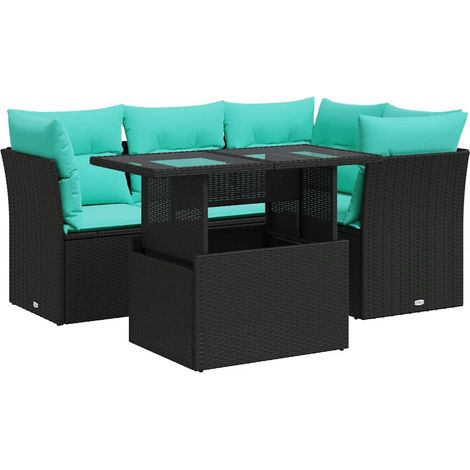 Set sofás jardín y cojines 5 pzas ratán sintético acacia negro vidaXL (1/5)