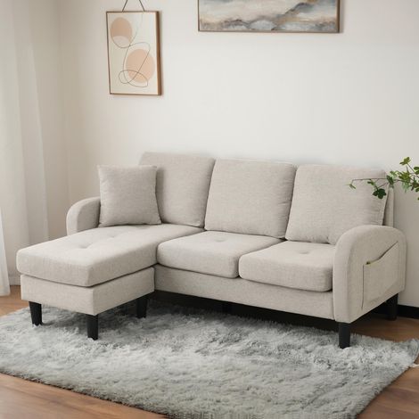 Canapé d'angle en L avec méridienne – Canapé 3 places, 166 x 118 x 77 cm, tissu respirant en coton et lin, pieds en plastique, design modulable, idéal pour les salons, appartements et bureaux (1/5)