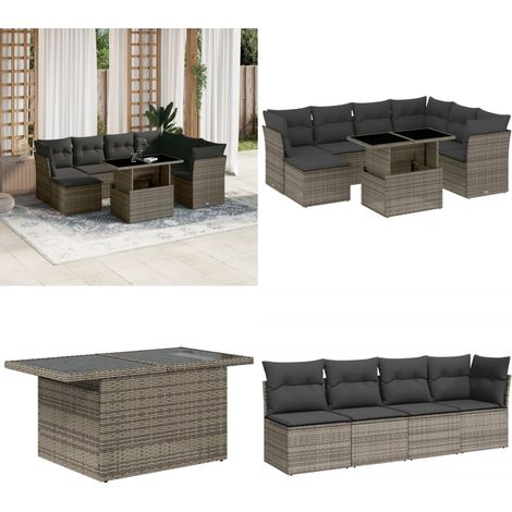 8-tlg. Garten-Sofagarnitur mit Kissen Grau Poly Rattan - Gartenmöbel Set - PE-Rattan Möbel - Outdoor Sofa - Lounge Set - Gartenlounge - Home & Living (1/5)