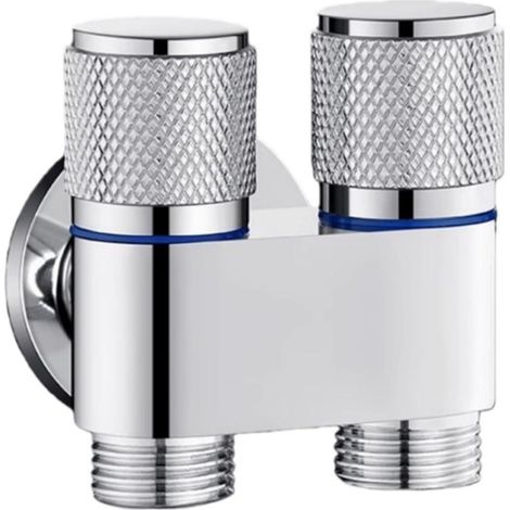 Vanne d'angle 1-en-2 à double commande pour machine à laver - Acier inoxydable, Sortie double gain de place (filetage G1/2) (1/5)