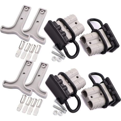 S-giant 4 x Batterieanschluss 50 A Stecker, 50 A 600 V Quick Connect Batterieanschluss Schnellanschlussstecker für Seilwinde oder Anhänger, Auto, Hochstromanschluss (Grau, Rot)(Anschlussbatterie 4 piè (1/5)