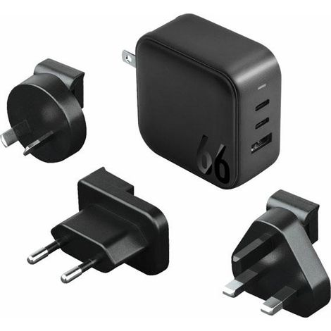Cargador de pared negro energea GaN Power Delivery de 66 W con 2 puertos USB-C/USB (1/5)