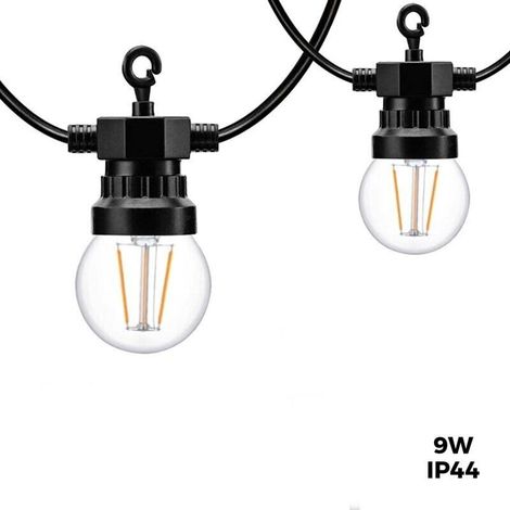 Barcelona Led – Guirlande lumineuse d'extérieur 10m 20 ampoules blanc chaud IP44 – Câblage noir pour patios et terrasses (1/5)