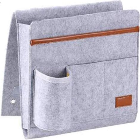 gris Poche De Lit Feutre, Organisateur Pour Lit Canap Suspendu Sac De Rangement De Chevet, Pour Bouteille, Magazines, Tlcommande, Tlphone, Tablett (1/5)