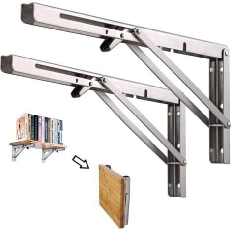Pr 250mm Folding Wall Shelf, 2 Pieces Stainless Steel Foldable Console Bracket, Garage Shelf Support Frame, Heavy Duty Bracket for Kitchen, Bedroom (1/5)