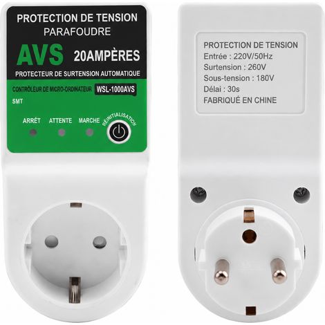 Protecteur de surtension et sous-tension standard européen AVS-20-EU 20A 3000W 5,5 × 4,2 × 12 cm – Livraison gratuite