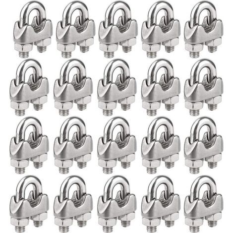 Lntyq Lot de 20 serre-câbles M5 en acier inoxydable pour fixation de câbles en U pour câbles de gréement et câbles de tension (Ø 5 mm) (1/4)