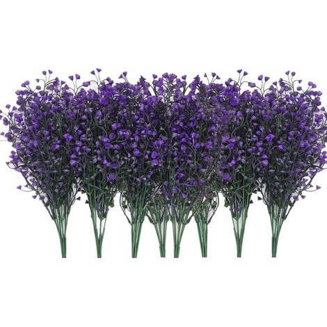 Piante artificiali, arbusti, cespugli, fiori finti in plastica per matrimoni, interni/esterni, casa, giardino, veranda, cucina, ufficio, centrotavola, decorazioni natalizie - Viola scuro, 8 pezzi (1/5)