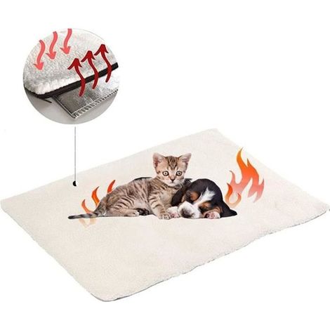 Coussin Auto-Chauffant - Chat - 60x45cm - Blanc - Tapis Thermique - Lavable en Machine (1/4)