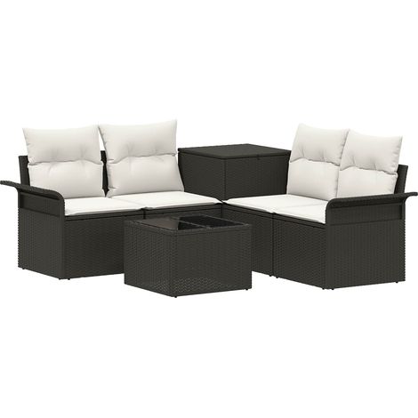 Maison Exclusive - Set di divani 6 pz 4-Numero di posti Nero e Bianco Crema (1/5)