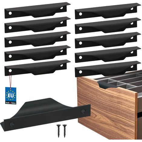 KOTARBAU® Modern Edge Möbelgriffe, Aluminium, Mattschwarz, 96/116 mm, 10er-Set