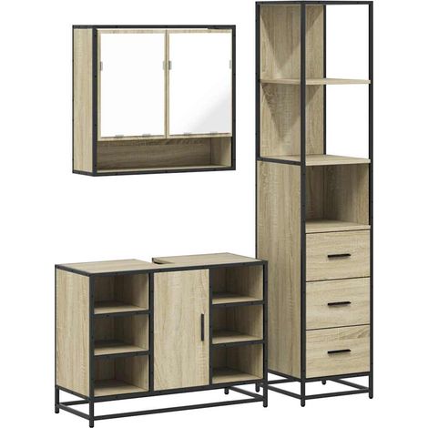 Maison Exclusive - 3-tlg. Badmöbel-Set Sonoma-Eiche Holzwerkstoff