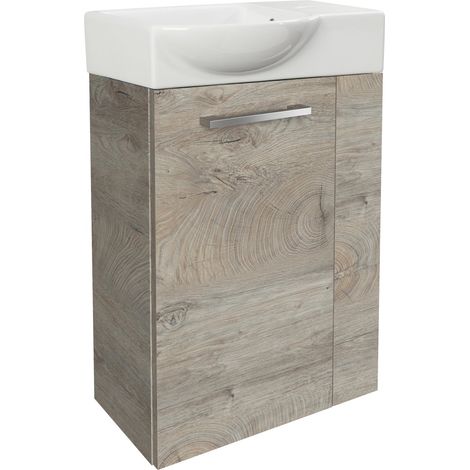 Fackelmann STANFORD SBC Gäste-WC Set 2 Teile – Waschtischunterschrank in Holz Braun mit Waschbecken aus Keramik – Waschbeckenunterschrank schmal – Türanschlag links – Hahnloch rechts – 45 cm breit"-"9 (1/4)