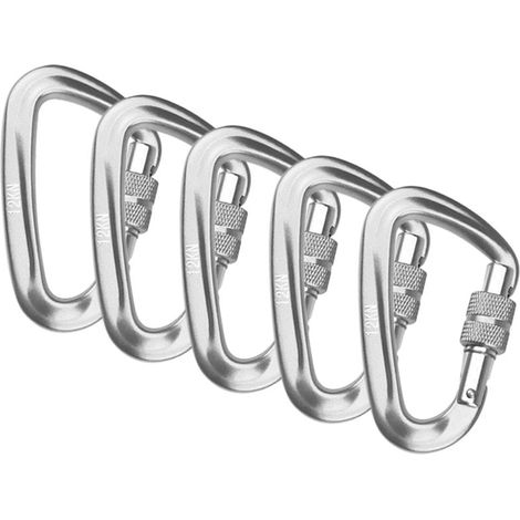5 Stück D-Karabiner für Campingzelte mit Seilring, silberfarben (1/4)