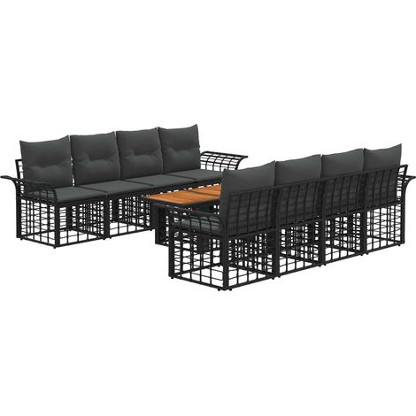 Conjunto de sofás de jardín 9 uds. Negro y gris oscuro vidaXL (1/5)