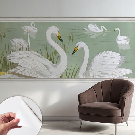 Selbstklebend Tapete modern - Wanddeko für Küche - Klebefolie Wand - luxus Look Schwanensee 250x104 cm (1/5)