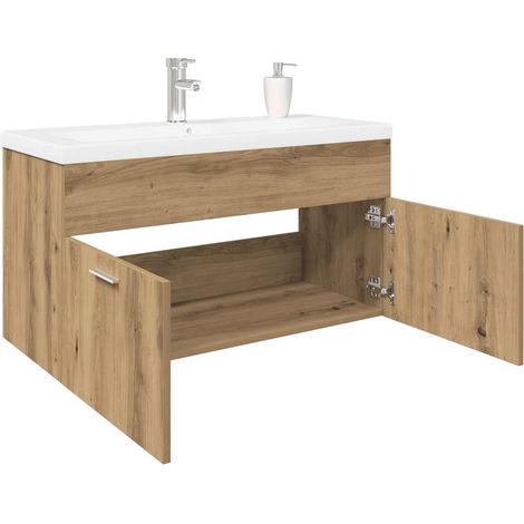 Waschbeckenunterschrank mit Einbaubecken Artisan-Eiche