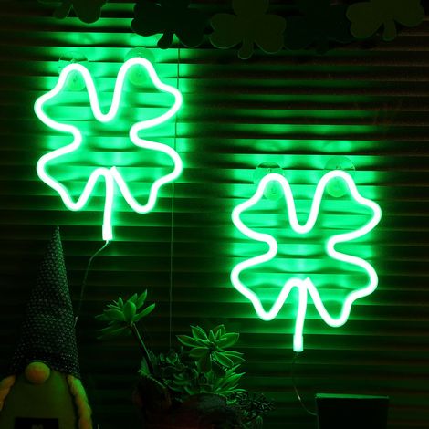 trèfle à quatre feuilles néons pour chambre coucher panneau lumineux nouveauté LED enseignes au néon décoration murale 2 pièces (1/5)