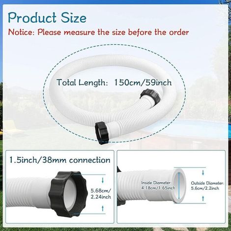 Tuyau de pompe de piscine, tuyau de piscine, tuyau de raccordement flexible multi-usages pour piscine, tuyau de pompe de spa, pompe de filtration, filtre à sable, pelouse de jardin (1/5)