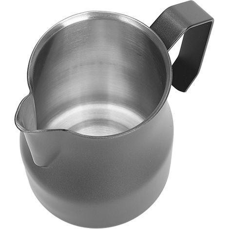 Milchaufschäumer für Kaffee, Dampfkrug aus Edelstahl 304, Milchbecher, schwarzer, abgewinkelter Ausguss, 350 ml (1/5)