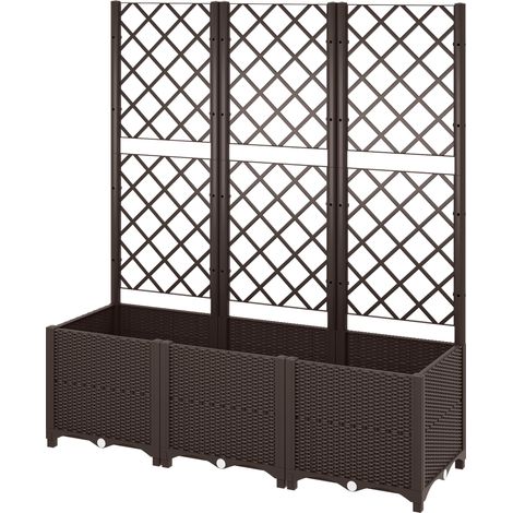Raised Garden Bed Trellis- Plastic Planter Bo Drainage Holes- Drain Plugs Water Reservoirs for Climbing Plants- Vegetables- Flowers- Brown (1/5)