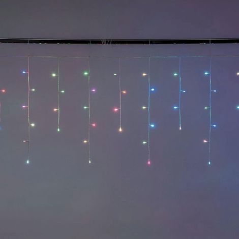 Tenda luminosa luci natalizie con 380 LED da 10mt prolungabile con luci a cascata multicolor e flash bianco freddo intermittente per balcone facciate interno esterno IP44