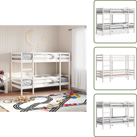 The Living Store Lit superposé sans matelas blanc 90x200 cm bois de pin massif - Lit en bois (1/5)