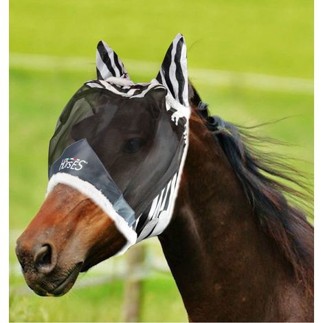 Cob, Zebra: Maschera antimosche in rete con copriorecchie zebrato modello Fly Shield
