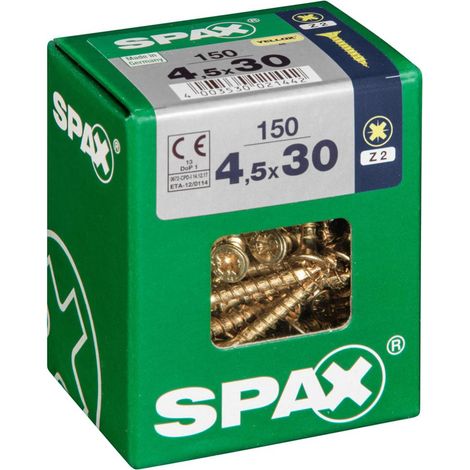 Set di 150 viti in acciaio a testa svasata pozidriv SPAX, Diam.4,5 mm x L.30 mm SPAX