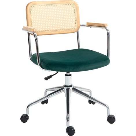 JSSEVN - Chaise de bureau, style bohème, accoudoirs en bois, pivotante, réglable, supporte jusqu'à 120 kg, acier, verte (1/5)