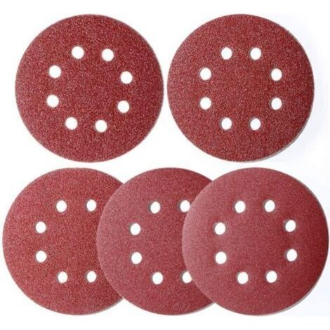Accessoire pour une ponceuse 100 pièces papier abrasif ponceuse excentrique 125 mm Velcro, disques de ponage 8 trous Velcro rond 125 mm pour ponceuse excentrique 20x 40/60/80/120/180 grain par LangRay (1/4)