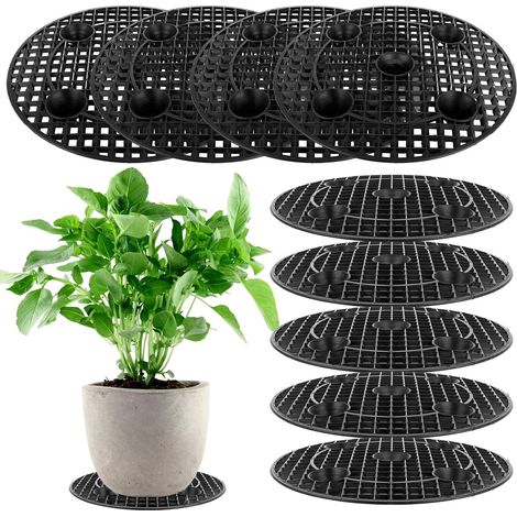 Lot de 10 soucoupes de pot de fleurs Noir 30 cm Support pour plantes Dessous de pot Grille Égouttoir à plantes Plastique Pour l'intérieur et l'extérieur (rond) (1/5)