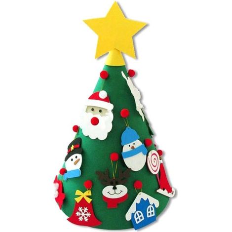 Sapin en feutre avec ornements de Noël pour enfants, décoration de fête, jouets déco en feutre - Aueq - (1/4)