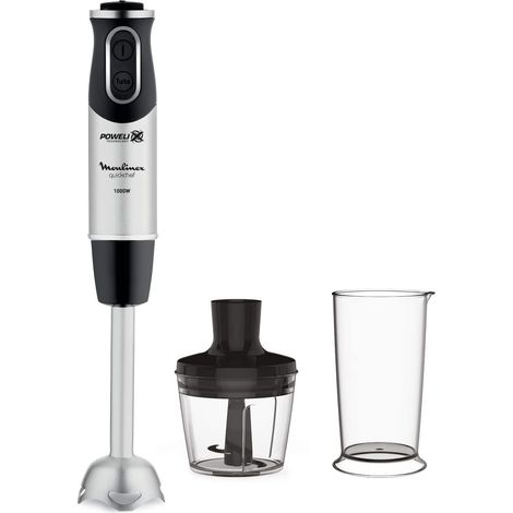 Mélangeur manuel 1000 W avec régulateur de vitesse turbo avec 2 accessoires de découpe, hachoir et tasse à mesurer, dôme anti-éclaboussures, acier (1/5)