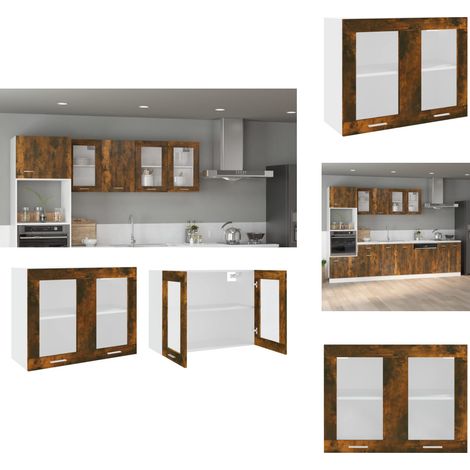Armoire en verre suspendue Chêne fumé Bois d'ingénierie - Armoire Suspendue - Meuble De Cuisine - Rangement Mural - Armoire Murale - Bois D'ingénierie (1/5)