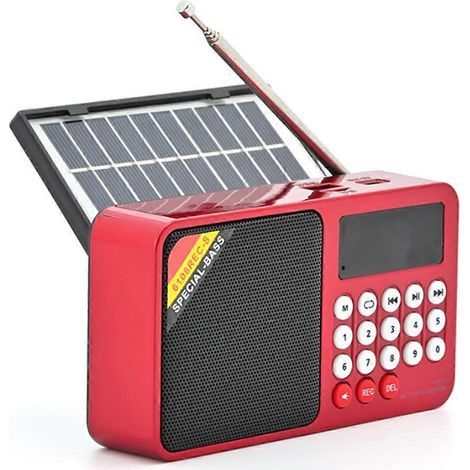 Radio FM portable solaire rechargeable avec haut-parleur Bluetooth, lecteur MP3 USB et enregistreur lumineux LED. Récepteur FM A. (1/5)