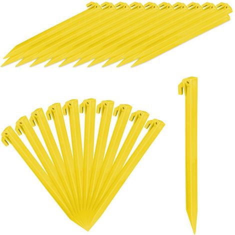 Piquet de fixation, lot de 32 sardines tente, piquet ancrage sol jardin 31 cm long, plastique, jaune