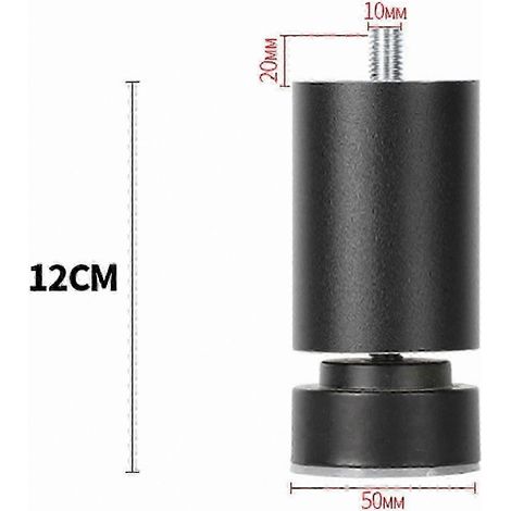 Pieds métalliques robustes et réglables à filetage M10, compatibles avec canapés, lits, tables et armoires, lot de 4, noirs, 12 cm (1/5)