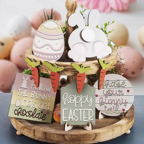 Osterkorb-Dekorationen: Etagere, Frühlingsdeko-Set, hölzerne Etagere, Osterdekoration, Heimdekoration