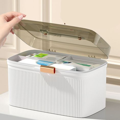 Trousse de premiers secours portable à double couche, transparente, en plastique blanc, idéale pour les enfants. (1/5)