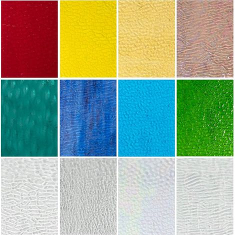 Lot de 12 feuilles de vitrail - 10,2 x 15,2 cm - Mélange de carreaux de verre texturés transparents pour projets de bricolage - Variété d'art mosaïque - Mosaïque cathédrale colorée assortie pour (1/5)