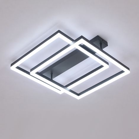 GOECO Plafoniera LED moderna in acrilico, 50x48 cm, 51 W, nera, luce diurna 6500 K, diffusione uniforme della luce, per soggiorno, ufficio, soffitto contemporaneo della cucina (1/5)