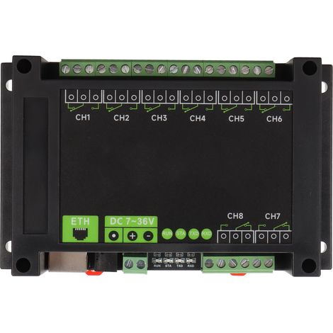 Module Relais Ethernet 8 Canaux Grade Industriel, Port PoE RTU TCP, Circuits de Protection, Boîtier Montage Rail DIN (1/5)