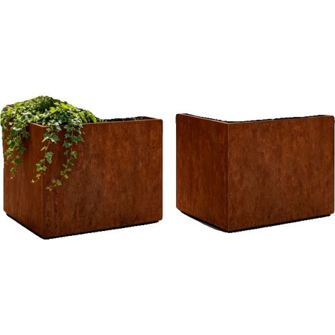 Planteur, Acier Corten, 32 x 30 x 29 cm, Ensemble de 2, Acier Corten, Patine Rustique (1/5)