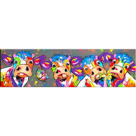 BEBUSINGOTO Farbe Kuh Home Decor Gemälde, Leinwand Gemälde ohne Rahmen, 40X120cm (1/4)